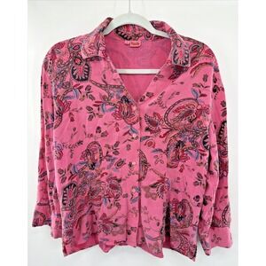 Tianello Suzy Button Down Shirt Pink  Floral Tencel Rayon Fairy Cottagecore L